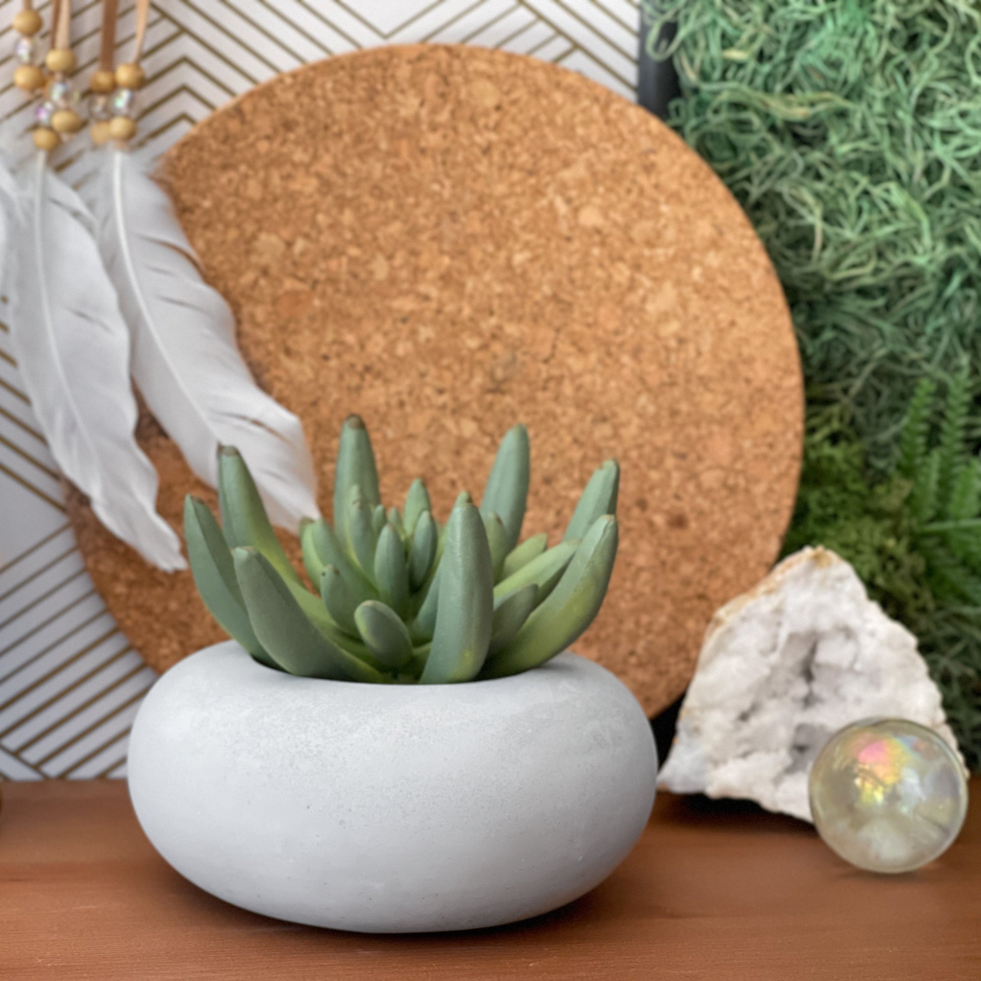 Handmade Concrete Planter – Minimalist Succulent & Herb Pot with Drainage Hole