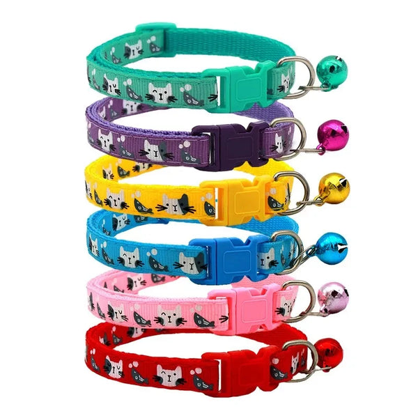 Pet Accessories Dog Cat Collar Bell Colorful Cats Pattern Adjustable