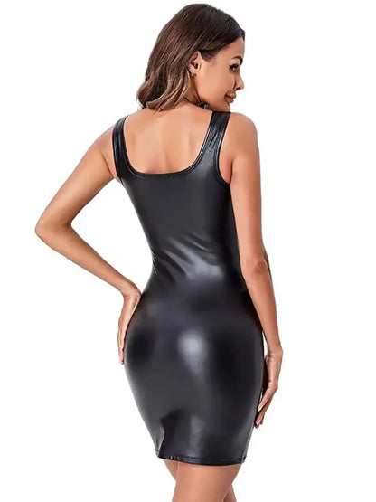 Sleeveless Faux PU Leather Hot Dress - Sexy Miniskirt Clubwear