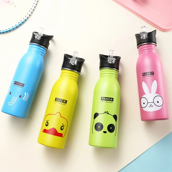 500ML Children Portable Stainless Steel Straw Bottles Sports Water