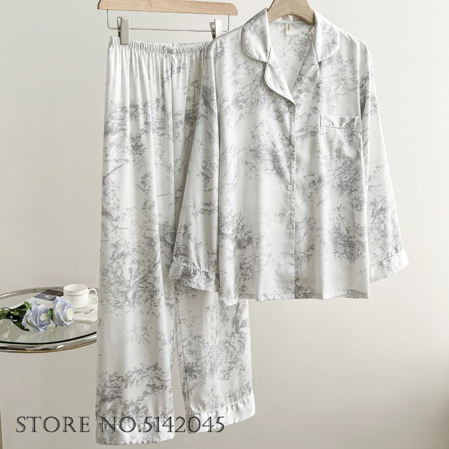 Fashion Print Flower 2PCS Pajamas Set - Women's Spring Summer Lounge Wear