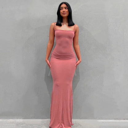 Sexy Spaghetti Strap Black Maxi Dress - Y2K Sleeveless Bodycon Evening Dress