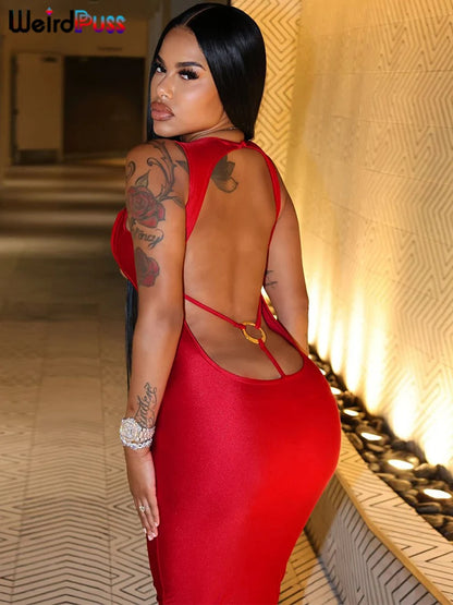 Weird Puss Sexy Backless Party Dress - Hollow Skinny Sleeveless