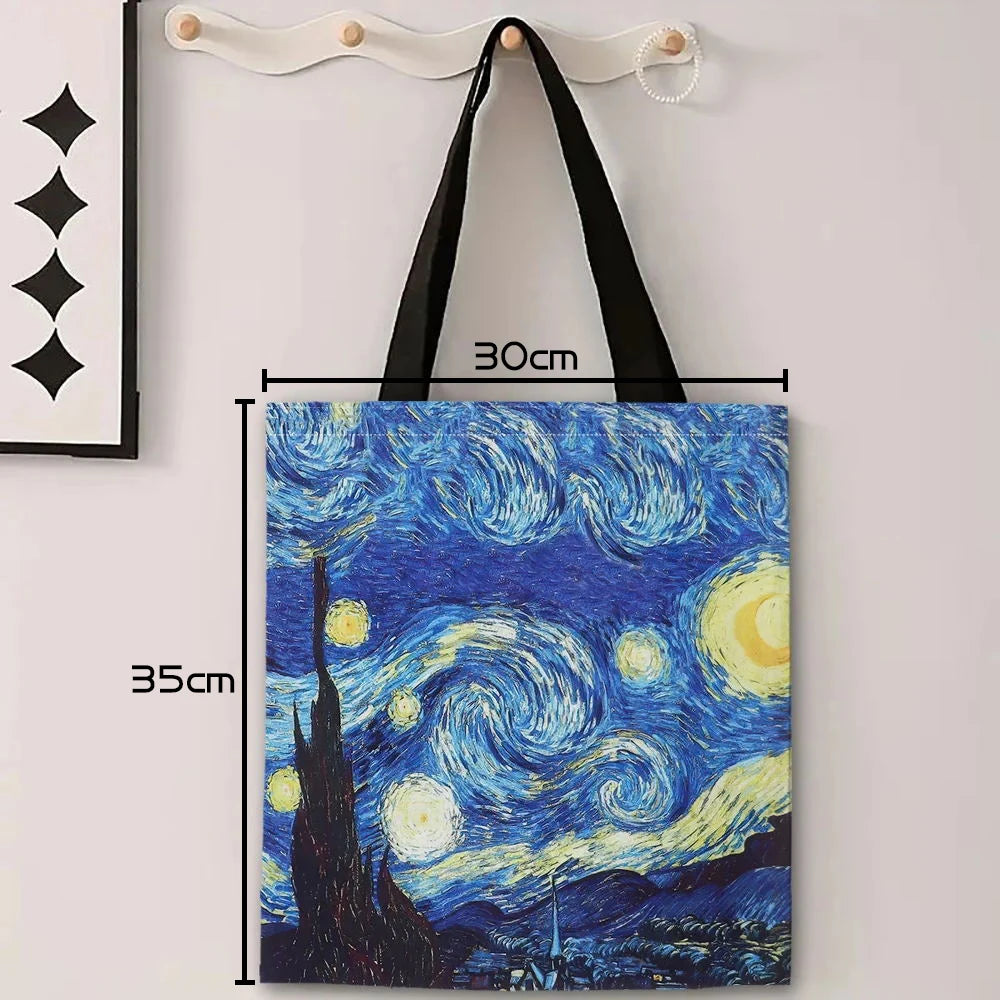 Van Gogh Linen Tote Bag | Starry Night & Sunflower Design