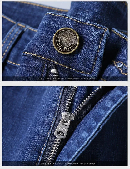 Spring Men's Slim-Fit Denim Pants - Black & Blue Classic Jeans