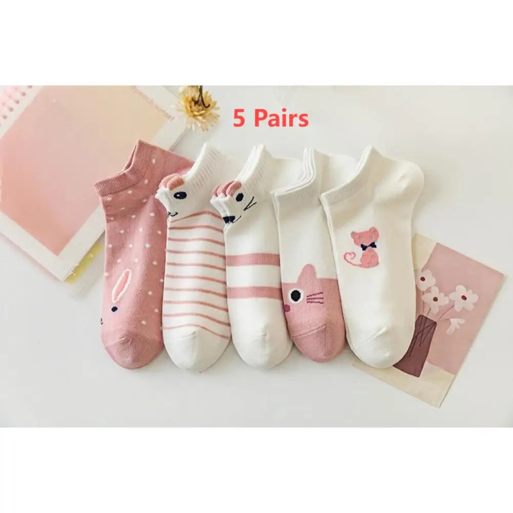 Women's Pink Cute Rabbit Socks - Spring Summer Cotton Socks