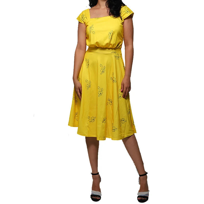 La La Land Mia Cosplay Costume - Yellow Sleeveless Dress for Women