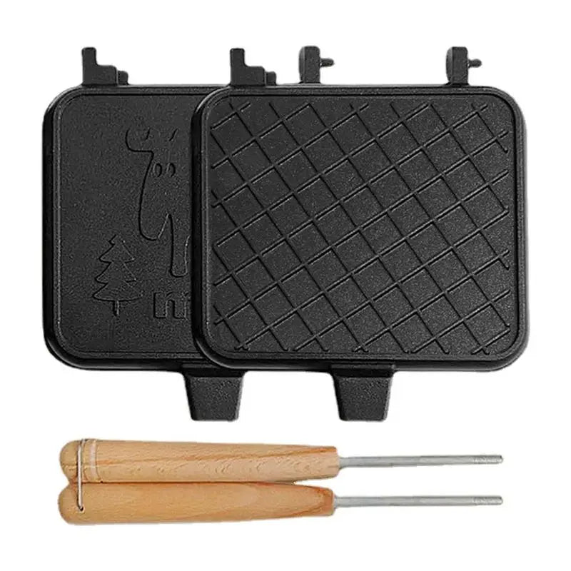 Portable Double-Sided Grilled Cheese Maker with Wooden Handle