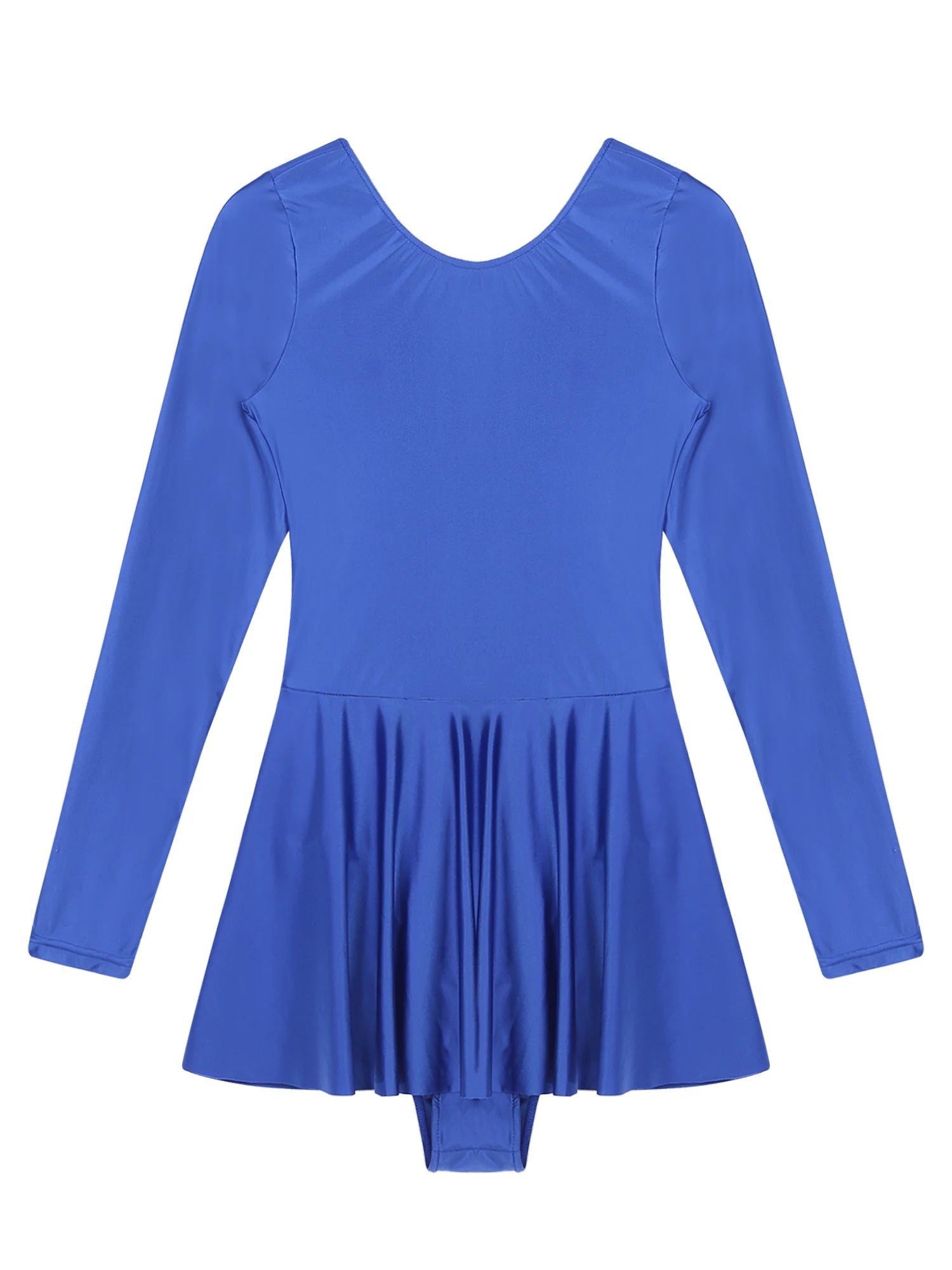 Women's Solid Color Long Sleeve Ruffled Dress - Round Neck