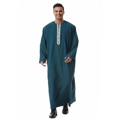 Men's Embroidered Islamic Thobe (Jubba/Dishdasha) | Saudi Arabic Long Sleeve Robe