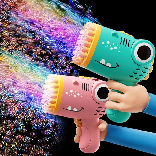Kids 40 Hole Dinosaur Bubble Gun Toys Summer Soap Water Bubble