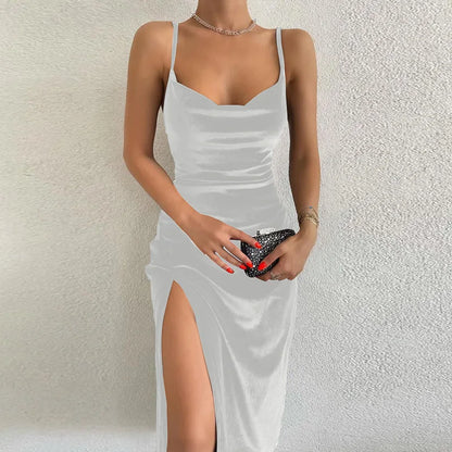 Women's Spring Summer Sexy Slim Slit Halter Dress
