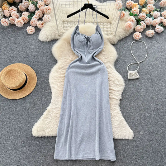 Sexy Hanging Neck Lace-Up Dress - Slimming Summer Party Dress