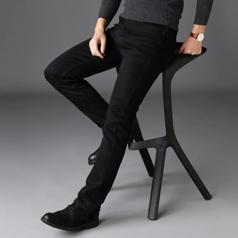 Men's Stretch Black Jeans - Slim-Fit Denim Casual Trousers