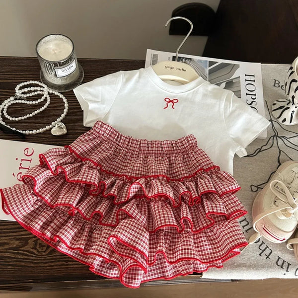 Bow White T Shirt Childrens Checkered
