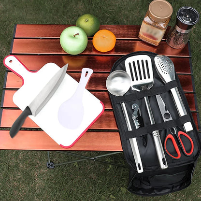 Portable Travel Utensils Set - 9PCs Stainless Steel Camping Cookware