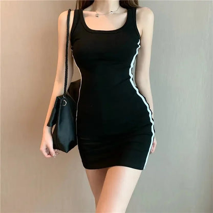 Women Casual Sheath Dress - Spaghetti Strap Sleeveless Slim Fit