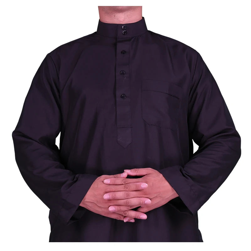 Men's Islamic Kaftan Thobe | Dubai Abaya Style Long Sleeve Prayer Dress