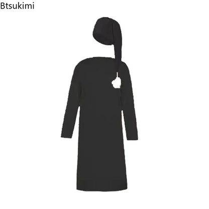 2025 Autumn Men's Nightgown Male Long Robe Solid Thin Loose Plus Size Long Sleeve One-Piece Pajamas for Men Bathrobe Homewear