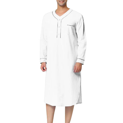 New 2025 Men Jubba Thobe Solid Color Pajamas Fashion Solid Loose Muslim Robe Long-sleeved Nightgown Bathrobes Mens Muslim Kaftan