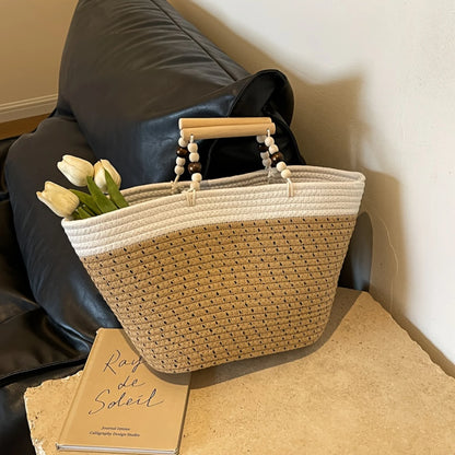 Woven Beach Bag Women Vegetable Basket Tote Travel Vacation Fashion Style