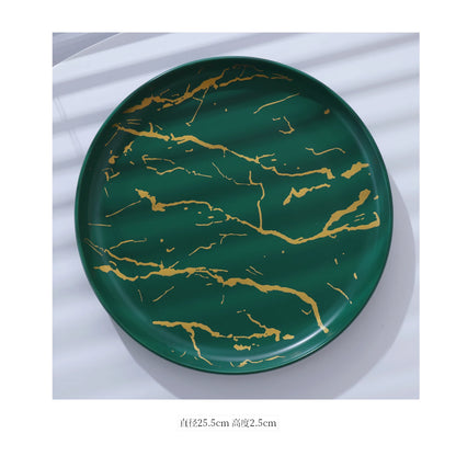 European Marbled Ceramic Plate with Gold Rim