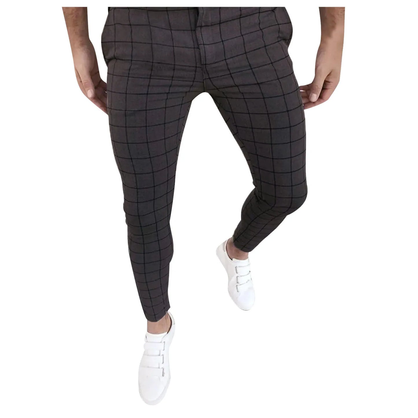 Spring Men Pencil Pants - Slim Fit Plaid Print Trousers