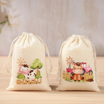 Burlap Bags Farm Animal Gift Drawstring Bags - Jute Pouches