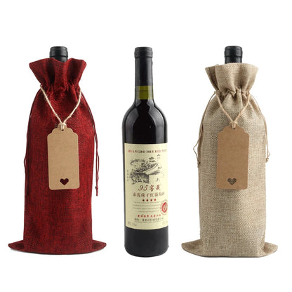 Burlap Wine Bags - Jute Wine Bottle Bags with Drawstrings