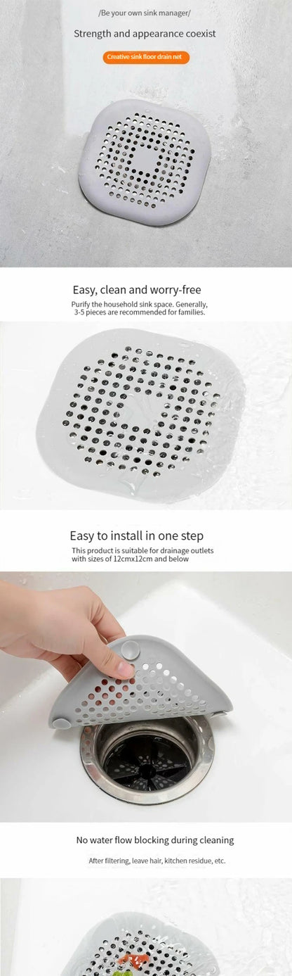 Anti-Clogging Drain Mat – Suction Cup Hair Filter for Kitchen & Bath