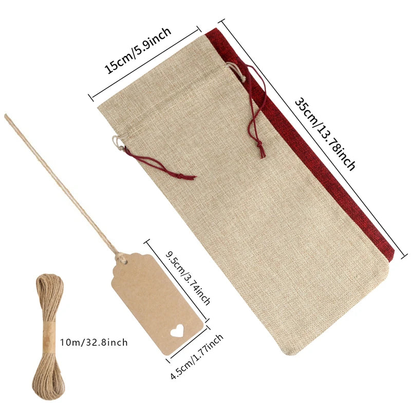 Burlap Wine Bags - Jute Wine Bottle Bags with Drawstrings