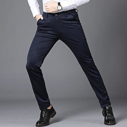 Spring Autumn Business Dress Pants - Elastic Waist Frosted Fabric Trousers