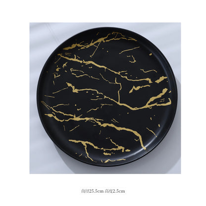 European Marbled Ceramic Plate with Gold Rim