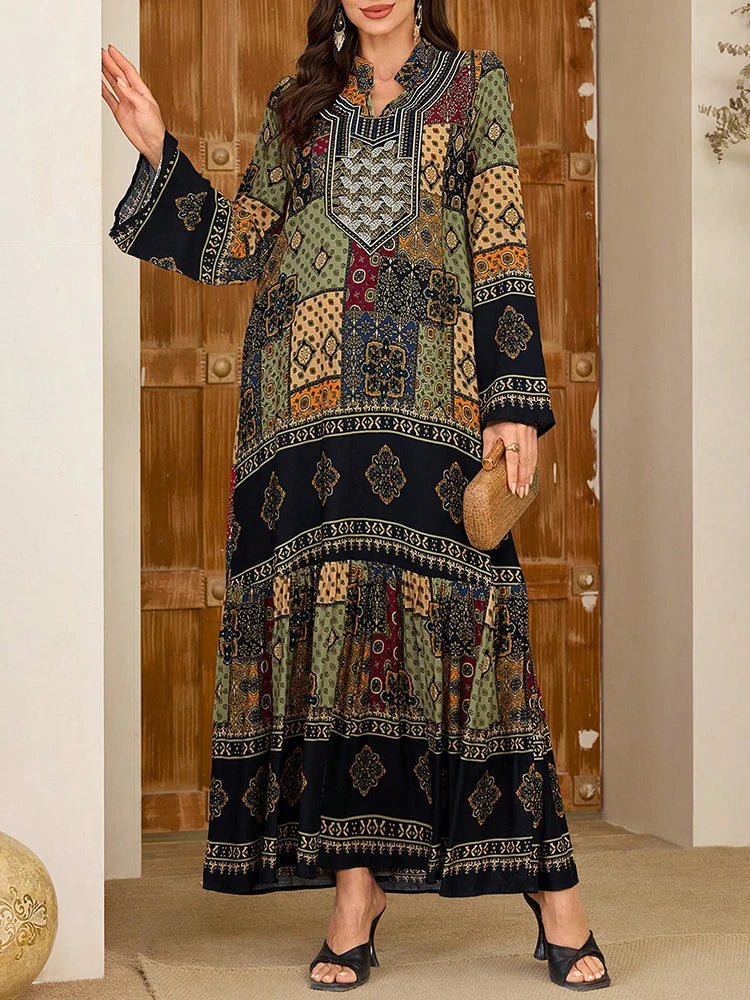 Women's Irregular Grain Graphic Print Long Sleeve Islamic Clothing