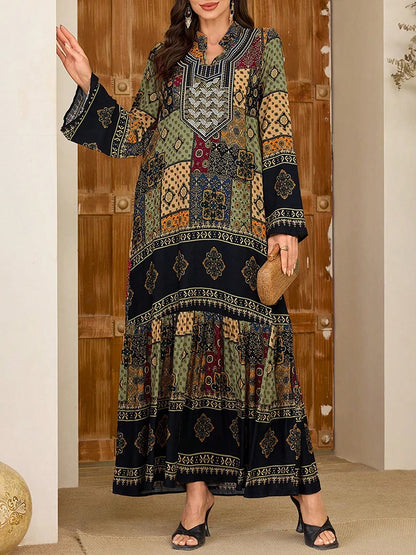 Women's Irregular Grain Graphic Print Long Sleeve Islamic Clothing