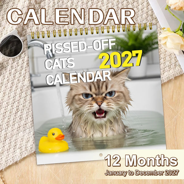Peed Off Cat Wall Calendar 2027 Funny Cat Meme Monthly Hanging