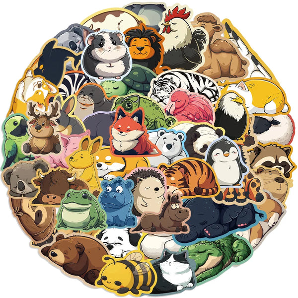 50pcs Chubby Animal Cute Animal Stickers For Kids Water Bottle