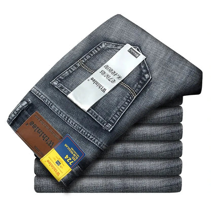 Wthinlee Men's Straight Stretch Jeans - Classic Blue Black Denim Trousers