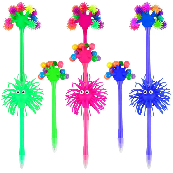 3pcs Ballpoint Pens Cute Sea Urchin Shaped Pens Soft Rubber Monster
