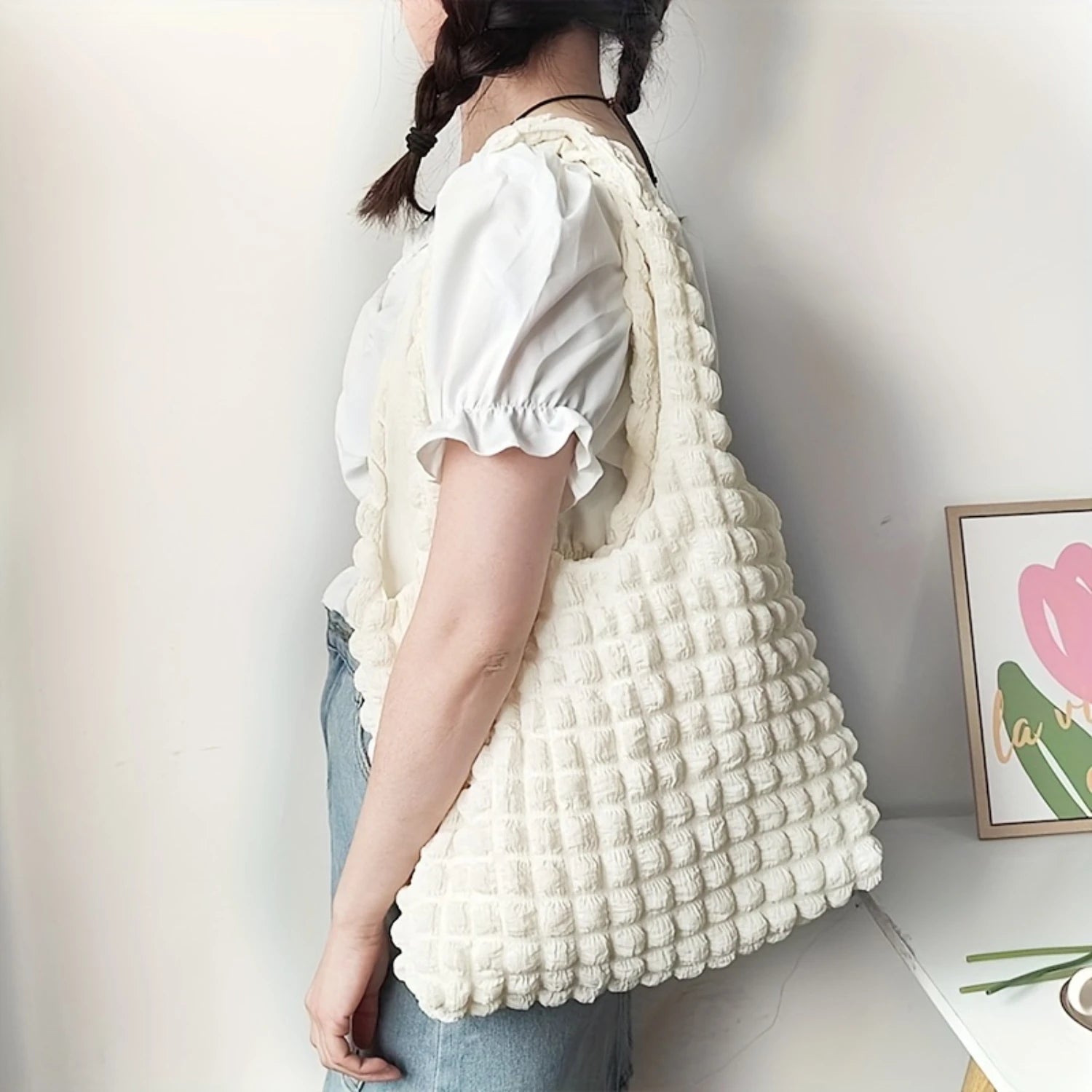 Ruched Tote Bag - Simple Cloud Shoulder Fashion Bag for Women