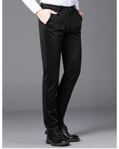 Spring Autumn Business Dress Pants - Elastic Waist Frosted Fabric Trousers