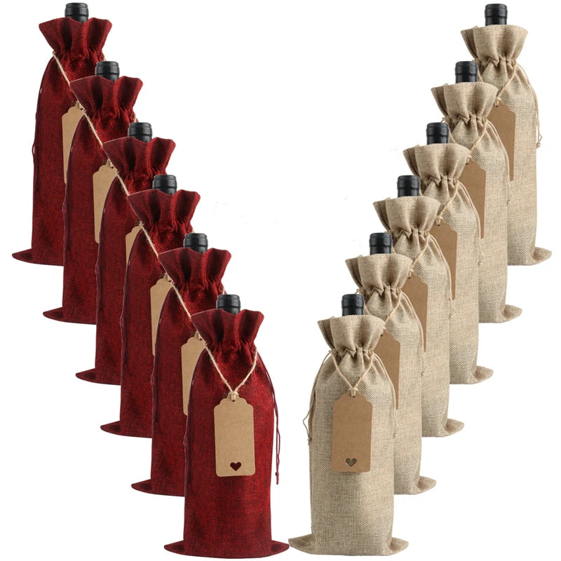 Burlap Wine Bags - Jute Wine Bottle Bags with Drawstrings
