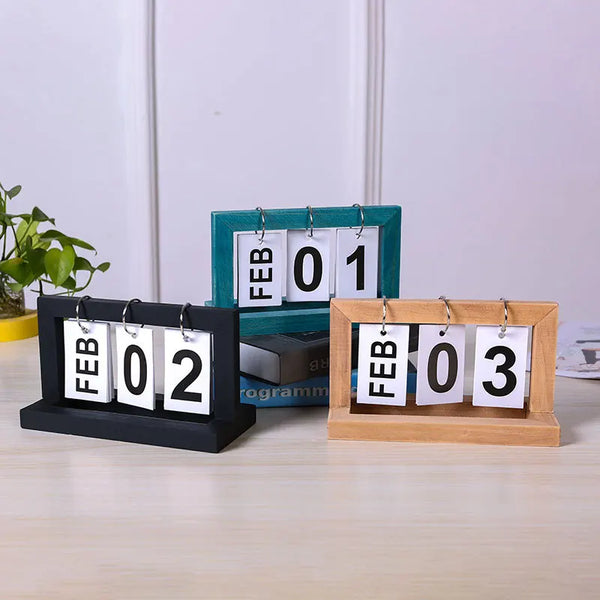 Creative Wood Flip Calendar Desktop Perpetual Calendars Retro