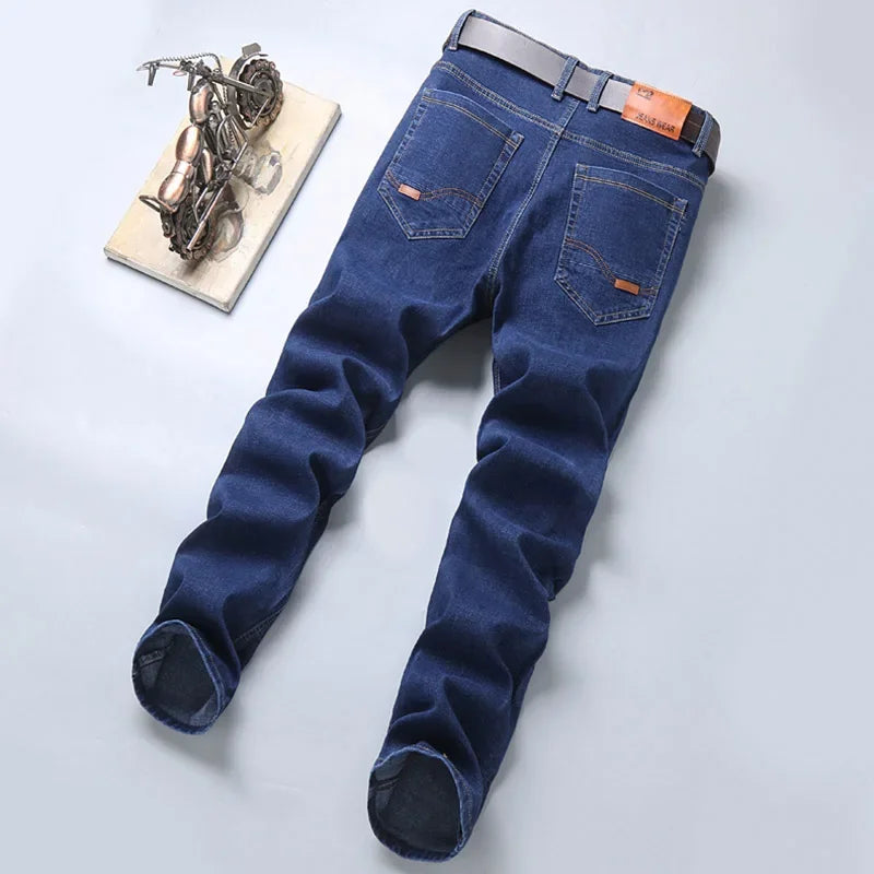 Spring Men's Slim-Fit Denim Pants - Black & Blue Classic Jeans