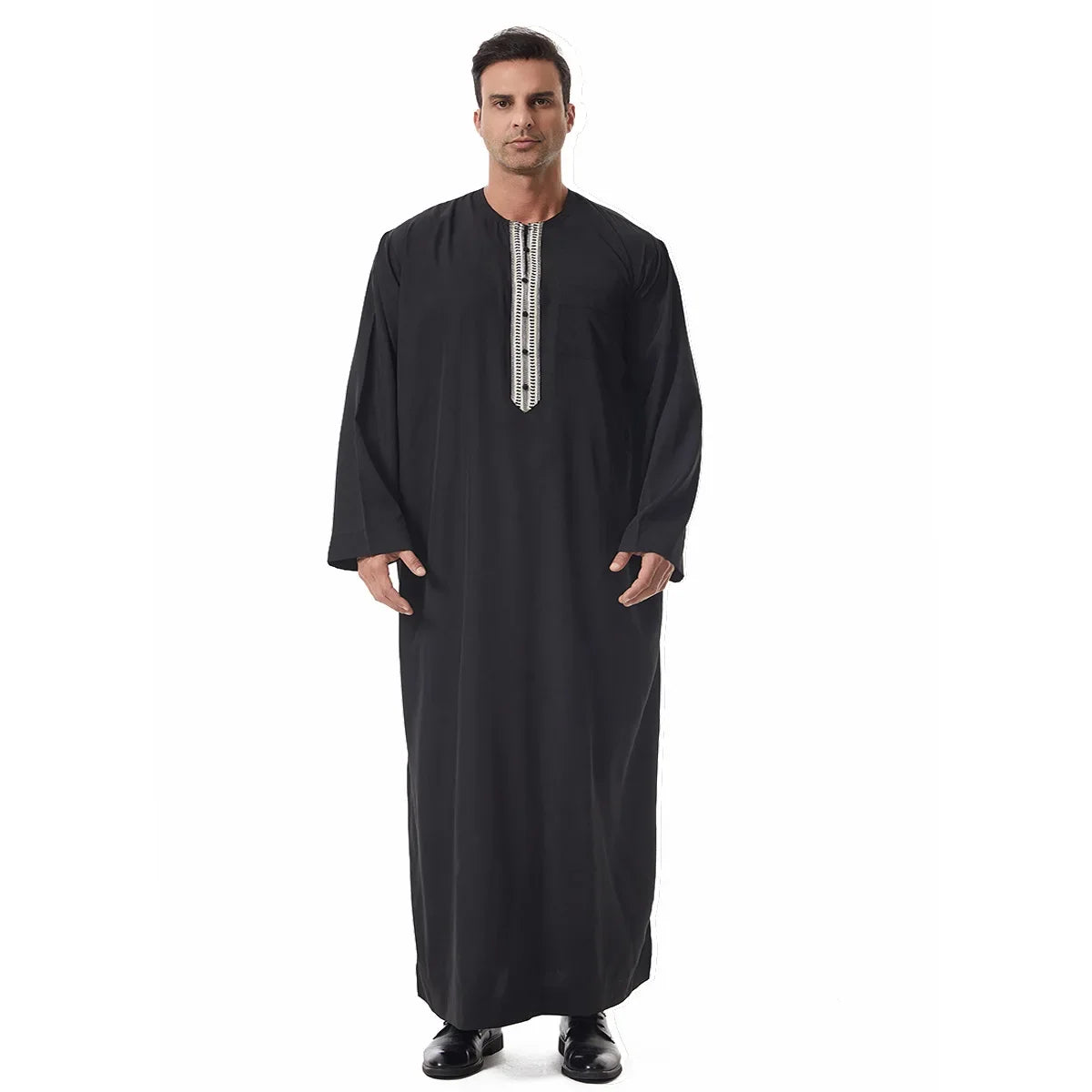 Men's Embroidered Islamic Thobe (Jubba/Dishdasha) | Saudi Arabic Long Sleeve Robe