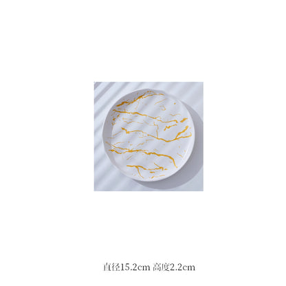 European Marbled Ceramic Plate with Gold Rim
