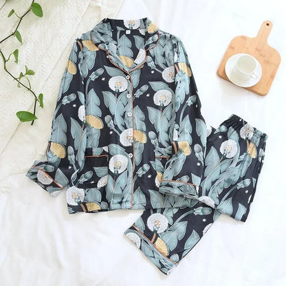 Viscose Long-Sleeved Trousers Ladies Pajamas Suit