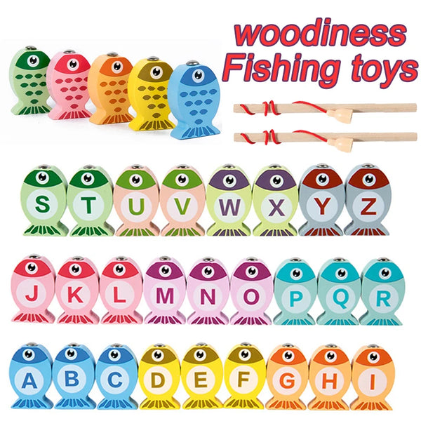 Children Wooden Fishing Game Toys Gift Early Education Alphabet