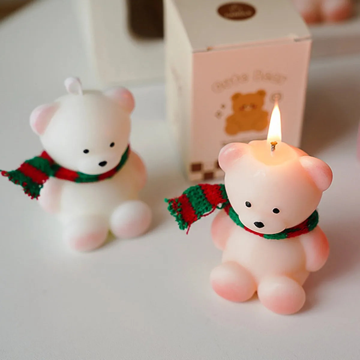 Christmas Scarf Bear Scented Candle - English Pear & Freesia Scent