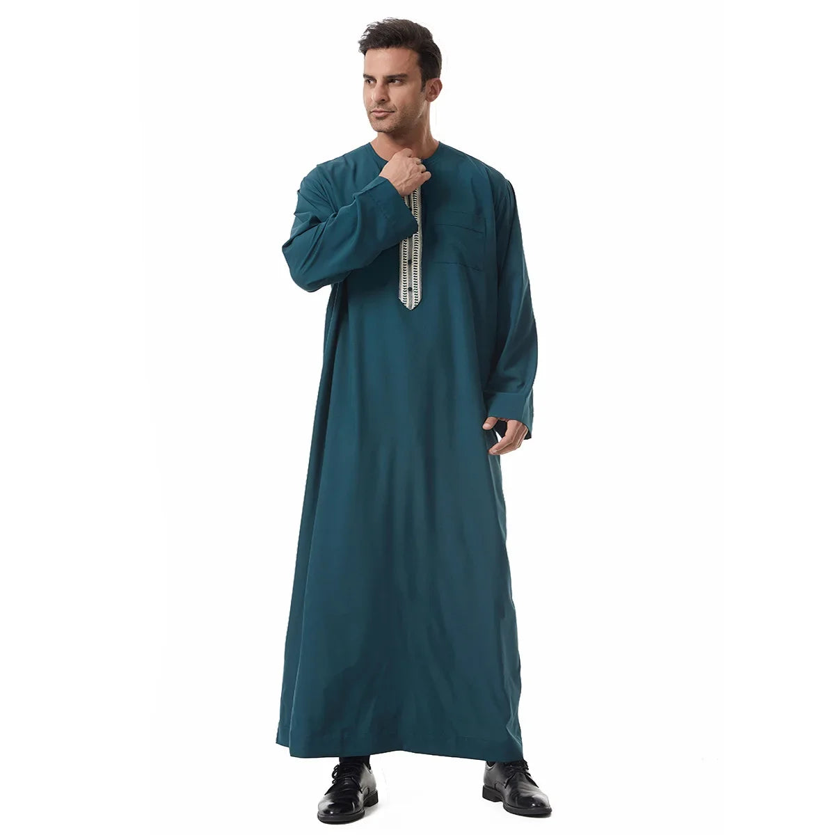 Men's Embroidered Islamic Thobe (Jubba/Dishdasha) | Saudi Arabic Long Sleeve Robe